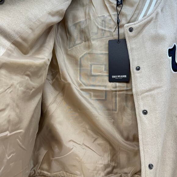 NWT True Religion True Varsity Jacket Women's L Tan White Preppy Y2k 600011 - Picture 6 of 12